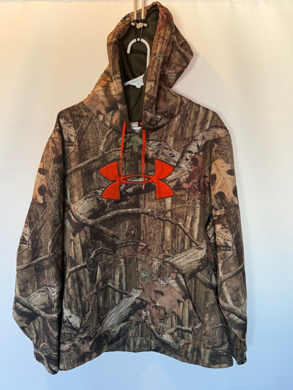 Under Armour Men's Brown Camo Pullover Hoodie with Orange Logo